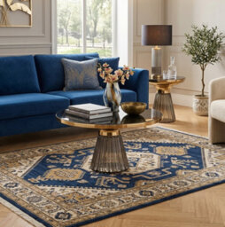 Aspect Furniture Ophelia Modern Glam Pleated Black Glass Coffee Table With Gold Iron Rim, 70 Dia Cm - thumbnail 1