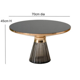 Aspect Furniture Ophelia Modern Glam Pleated Black Glass Coffee Table With Gold Iron Rim, 70 Dia Cm - thumbnail 3