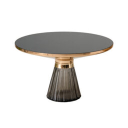 Aspect Furniture Ophelia Modern Glam Pleated Black Glass Coffee Table With Gold Iron Rim, 70 Dia Cm - thumbnail 2
