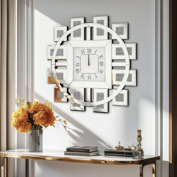 Artloge 80Cm Silver Large Irregular Wall Mirror Clock Aesthetic Crushed Diamond Inlay Wall Clock - thumbnail 5