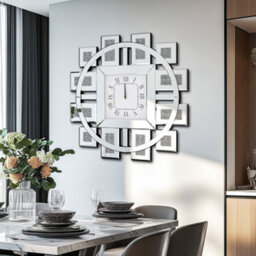 Artloge 80Cm Silver Large Irregular Wall Mirror Clock Aesthetic Crushed Diamond Inlay Wall Clock - thumbnail 6