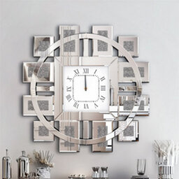 Artloge 80Cm Silver Large Irregular Wall Mirror Clock Aesthetic Crushed Diamond Inlay Wall Clock - thumbnail 1
