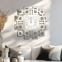 Artloge 80Cm Silver Large Irregular Wall Mirror Clock Aesthetic Crushed Diamond Inlay Wall Clock - thumbnail 7