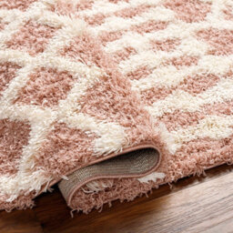 Livabliss Urban Shaggy-Geometric Pink White Soft Plush Pile Living Bedroom Rug 200 X 290 Cm Easy Care, Non Shedding - thumbnail 4