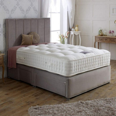 Divan Base Direct Dura Beds Royal Crown Natural 2000 Pocket Sprung Top Divan Bed Set 3Ft Single 2 Drawers Side- Plush Light Silver - image 1