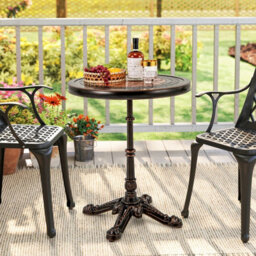 Gainoom 60Cm Round Patio Dining Table Cast Aluminum Dining Table Bronze - thumbnail 5