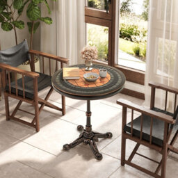Gainoom 60Cm Round Patio Dining Table Cast Aluminum Dining Table Bronze - thumbnail 6