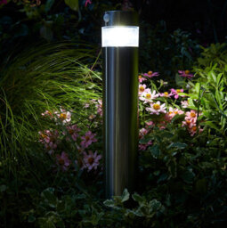 GoodHome Kiana Stainless Steel Solar-Powered Integrated Led Outdoor Post Light