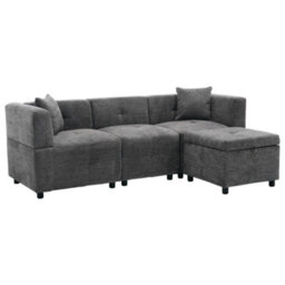 Btm 80 Inch L Shaped Sectional Sofa With Removable Storage Ottoman And 2 Pillows Fabric Sofa For Living Room And Apartment Grey - thumbnail 8