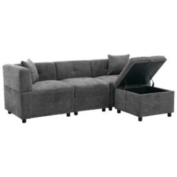 Btm 80 Inch L Shaped Sectional Sofa With Removable Storage Ottoman And 2 Pillows Fabric Sofa For Living Room And Apartment Grey - thumbnail 4
