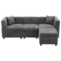 Btm 80 Inch L Shaped Sectional Sofa With Removable Storage Ottoman And 2 Pillows Fabric Sofa For Living Room And Apartment Grey - thumbnail 6