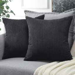 Ameha Stripe Velvet Black Cushion Cover 18X18 Inch Set Of 2, Soft Breathable Hypoallergenic Zip Closure - thumbnail 8