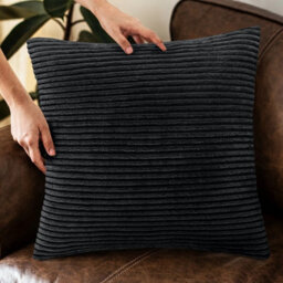 Ameha Stripe Velvet Black Cushion Cover 18X18 Inch Set Of 2, Soft Breathable Hypoallergenic Zip Closure - thumbnail 9