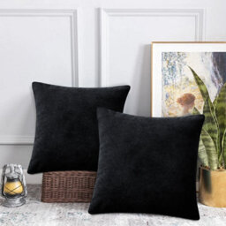 Ameha Stripe Velvet Black Cushion Cover 18X18 Inch Set Of 2, Soft Breathable Hypoallergenic Zip Closure - thumbnail 4