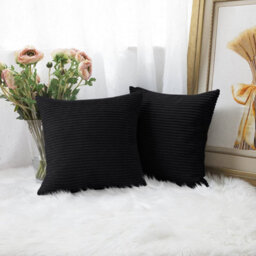 Ameha Stripe Velvet Black Cushion Cover 18X18 Inch Set Of 2, Soft Breathable Hypoallergenic Zip Closure