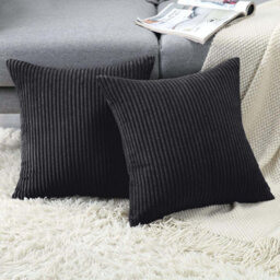 Ameha Stripe Velvet Black Cushion Cover 18X18 Inch Set Of 2, Soft Breathable Hypoallergenic Zip Closure - thumbnail 3