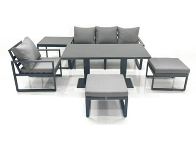 Fimous 6 Seater Garden Sofa Set Aluminium Furniture Rising Dining Tabe Set With Chair 2 Big Footstool Side Table Dark Grey - image 1