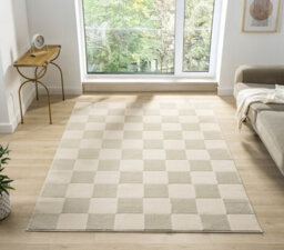 Vellure Modern Indoor Living Room Area Rug Embossed Metallic Sheen Grid Design Cream 160X230 Cm - thumbnail 1