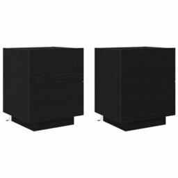 Berkfield Bedside Cabinets With Led Lights 2 Pcs Black Oak 45X40X55 Cm - thumbnail 2