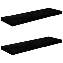 Berkfield Floating Wall Shelves 2 Pcs High Gloss Black 80X23.5X3.8 Cm Mdf - thumbnail 2