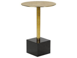 Wyld And Coco Noblecasa Gold Round Metal Side Table With Black Marble Base, 30Cm Diameter, 54Cm High - thumbnail 3