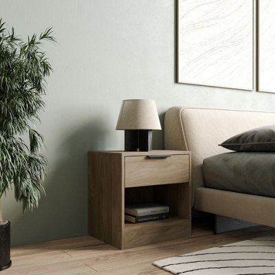 Urbn-Living Urbnliving 45Cm Width 1-Drawer Bedside Oak Table Cabinet Nightstand Storage Shelf Bedroom Furniture Unit - image 1