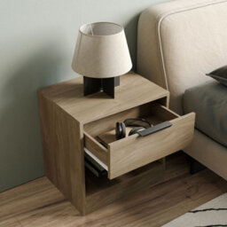 Urbn-Living Urbnliving 45Cm Width 1-Drawer Bedside Oak Table Cabinet Nightstand Storage Shelf Bedroom Furniture Unit - thumbnail 3
