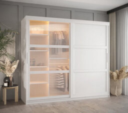 Arte Flutes Iii Sliding Door Wardrobe With Glass And Panel Doors And Led Lighting (H2000mm W2000mm D620mm) - White Matt - thumbnail 1