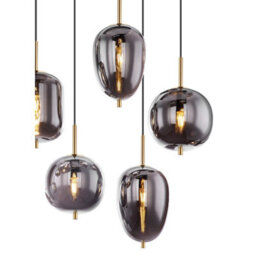 Luminosa Lighting Luminosa Blacky I Cluster Pendant Ceiling Light Brass-Coloured Glass Shade 8X E14 - thumbnail 4