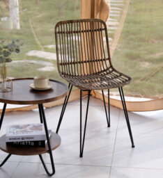 Nordlys Set Of 2 Metal And Natural Rattan Dining Chairs Exotic Boho Dining Room - thumbnail 3