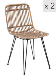 Nordlys Set Of 2 Metal And Natural Rattan Dining Chairs Exotic Boho Dining Room - thumbnail 2