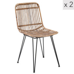 Nordlys Set Of 2 Metal And Natural Rattan Dining Chairs Exotic Boho Dining Room - thumbnail 1