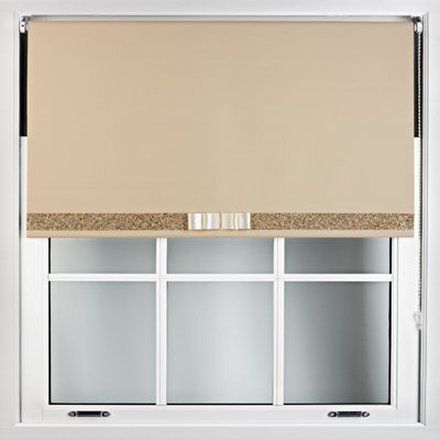 Furnished Cappuccino Blackout Roller Blind With Decorative Gold Glitter & Cream Bow - Trimmable (W)210Cm X (L)210Cm