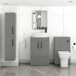 Royal Bathrooms Turin 800mm Freestanding Bathroom Vanity Unit With Sink 2 Door Indigo Grey Gloss & Peak Countertop Basin - thumbnail 3