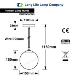 Long Life Lamps Company Vintage Clear Glass Globe Pendant Light Shade M0086 - thumbnail 2