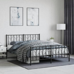 Berkfield Metal Bed Frame Without Mattress With Footboard Black 150X200Cm - thumbnail 1
