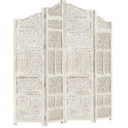 Berkfield Hand Carved 4-Panel Room Divider White 160X165 Cm Solid Mango Wood - thumbnail 9