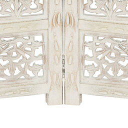 Berkfield Hand Carved 4-Panel Room Divider White 160X165 Cm Solid Mango Wood - thumbnail 4