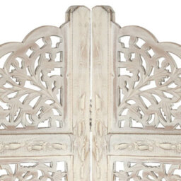 Berkfield Hand Carved 4-Panel Room Divider White 160X165 Cm Solid Mango Wood - thumbnail 3