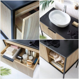 Homestylestore Black And Light Oak 1200mm Bathroom Fluted Vanity Unit And 480 X 350mm Oval Countertop Basin - thumbnail 4
