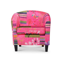 Tub Chair Armchair Club Chair In Pink Patchwork Fabric - thumbnail 3