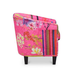 Tub Chair Armchair Club Chair In Pink Patchwork Fabric - thumbnail 4