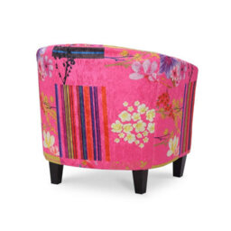 Tub Chair Armchair Club Chair In Pink Patchwork Fabric - thumbnail 5