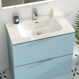 Royal Bathrooms Evora 800mm Powder Blue Fluted Floor Standing Bathroom Vanity Unit 2 Drawer Cabinet Storage With Ceramic Basin Sink - 1 Tap Hole - thumbnail 4