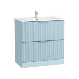 Royal Bathrooms Evora 800mm Powder Blue Fluted Floor Standing Bathroom Vanity Unit 2 Drawer Cabinet Storage With Ceramic Basin Sink - 1 Tap Hole - thumbnail 5