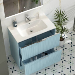 Royal Bathrooms Evora 800mm Powder Blue Fluted Floor Standing Bathroom Vanity Unit 2 Drawer Cabinet Storage With Ceramic Basin Sink - 1 Tap Hole - thumbnail 3