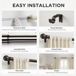 Oxford Homeware Satin Black Nickel Effect Extendable Curtain Pole With Metal Ball Finials, (L)700mm-1200mm (Dia)28mm - thumbnail 3
