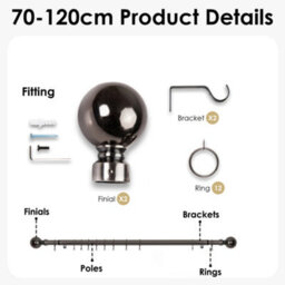 Oxford Homeware Satin Black Nickel Effect Extendable Curtain Pole With Metal Ball Finials, (L)700mm-1200mm (Dia)28mm - thumbnail 4