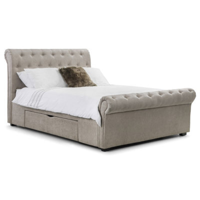Ashfield Premium Mink Chenille Sleigh Style Storage Bed Frame - King 5Ft (150Cm) + 2 Underbed Storage Drawers - image 1