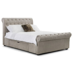 Ashfield Premium Mink Chenille Sleigh Style Storage Bed Frame - King 5Ft (150Cm) + 2 Underbed Storage Drawers - thumbnail 1